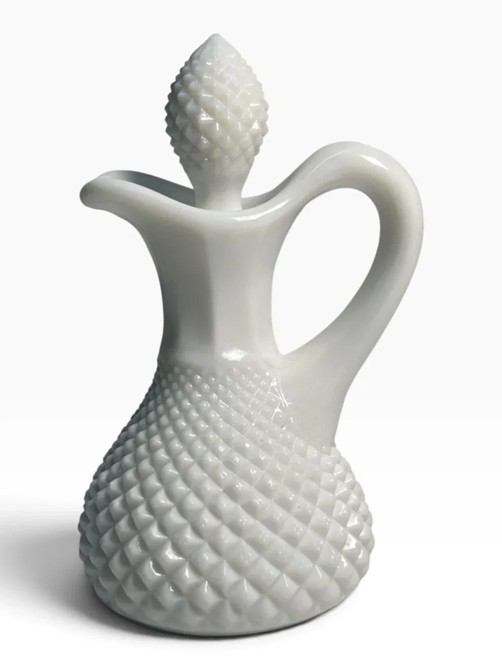 Vintage Antique White Milk Glass Lidded Pitcher Creamer Hobnail Rough Pontil 4.5